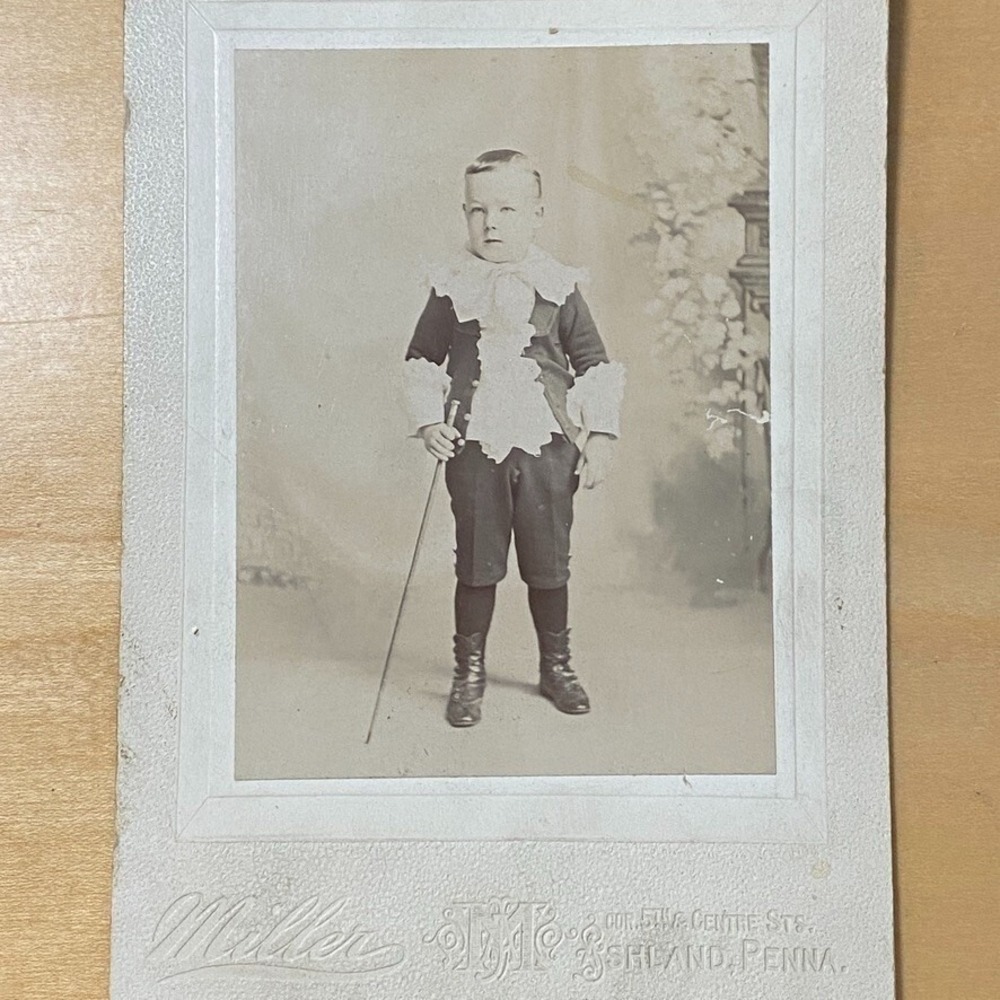 1900s Cabinet Card Photo Young Boy Little Lord Fauntleroy Cane w Provenance‎